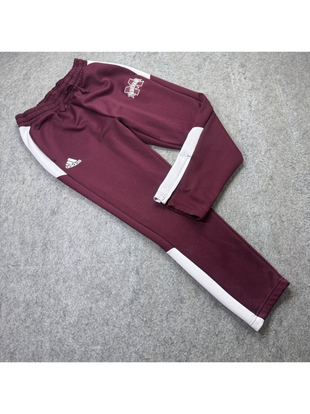Mississippi State Bulldogs Adidas Sweatpants Men L Maroon Red Ankle Zip 28"
